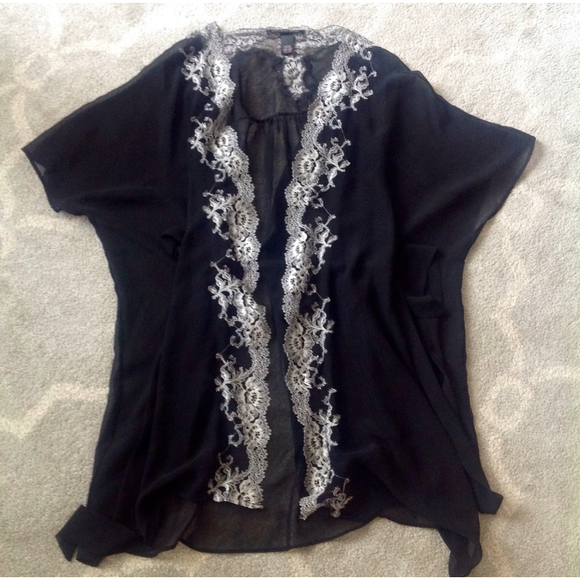 One Size Victoria's Secret Lace Trim Robe White Black Sheer Rare - Picture 6 of 12